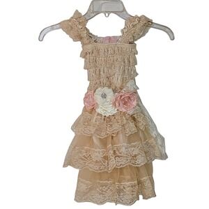 Girls Lace Ruffle Dress Flower Belt Birthday Party Special Occasion 3/4 NWOT